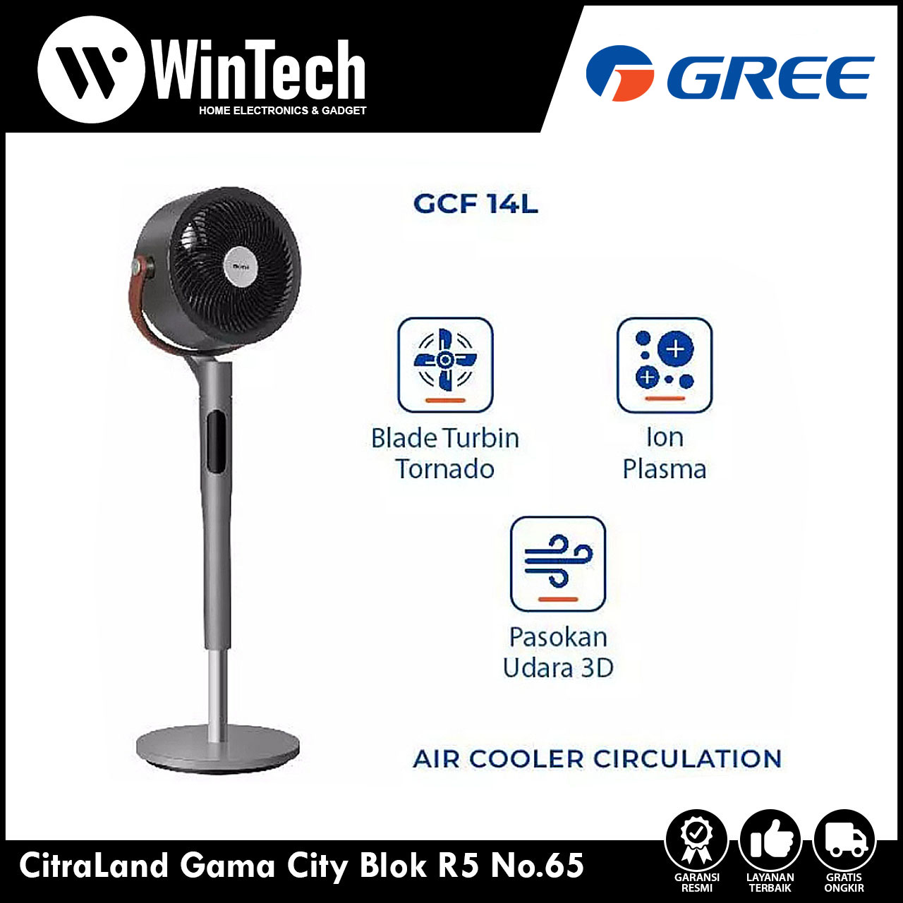 Gree GCF-CIRCOOL14L Air Circulation Fan – Kipas Angin Ion Plasma dengan 8 Level Kecepatan